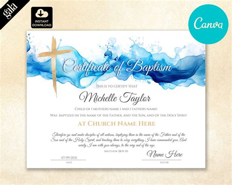 Baptism Certificate Template Water Certificate Of Baptism Modern