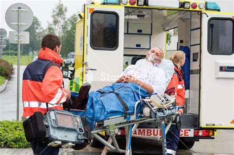 Oxygen Mask Male Patient Ambulance Stretcher Emergency Transport