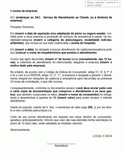 Modelo De Carta De Reembolso De Plano De Sa De