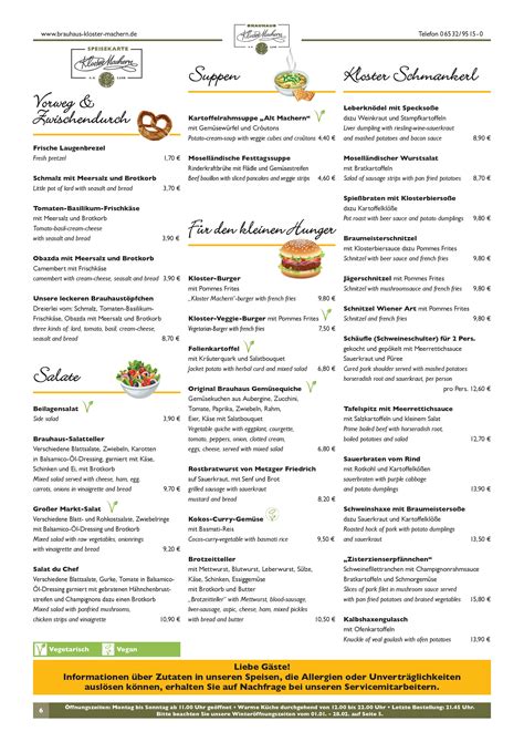 Speisekarte Restaurant Brauhaus Kloster Machern In Bernkastel Kues