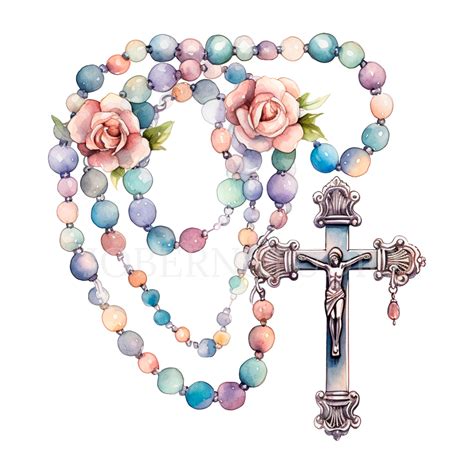 Flower Rosary Clipart Bundle 15 High Quality Png,cross Watercolor ...