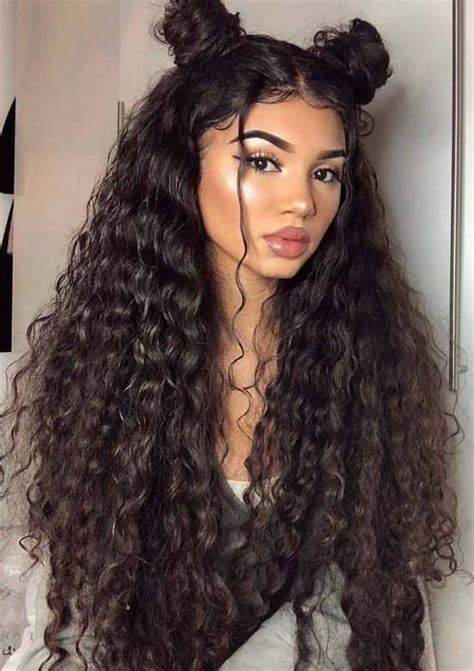 Cutest Long Curly Hairstyles With Top Knots In 2019 Long Hair Styles