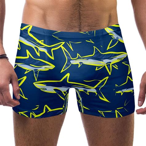 Swim Jammers For Men Mens Swim Jammers Blue Green Cartoon Shark