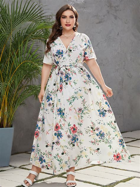 SHEIN Mulvari Vestido con cinturón con estampado floral escote cruzado