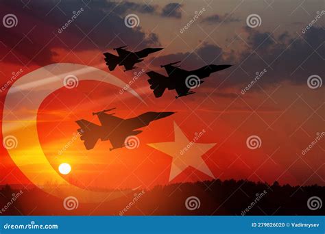 Aircraft Silhouettes on Background of Sunset with a Transparent Turkey ...