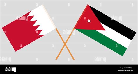 Crossed Flags Of Jordan And Bahrain Official Colors Correct Proportion Vector Illustration