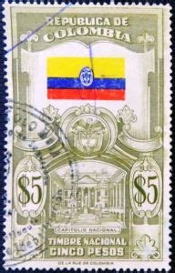 Stamp Flag Arms National Capitol Colombia Revenue Stamps Col CO