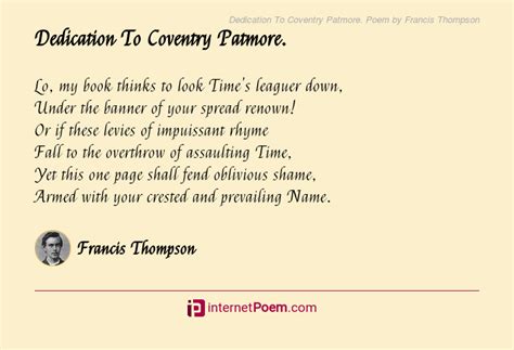 Dedication To Coventry Patmore Poem By Francis Thompson