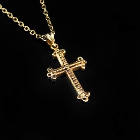 Solid Gold Cross Men Gold Necklace Mens Gold Cross 14k Gold Etsy