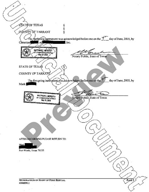 Plano Texas Memorandum Of Right Of First Refusal Texas Right Of First