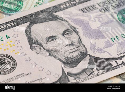 5 dollar bill close up, Portrait of Abraham Lincoln. U.S. president ...