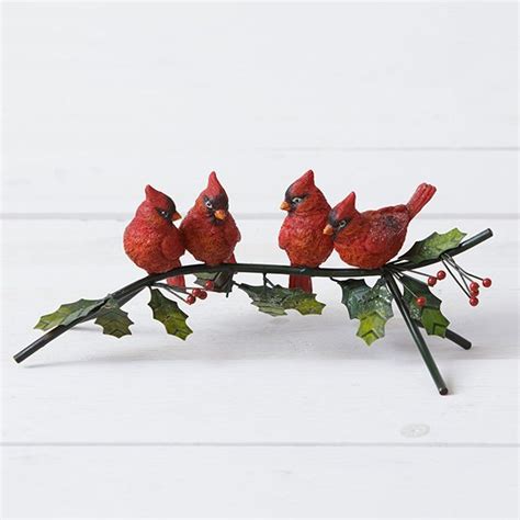 Cardinals On Holly Branch Tabletop Decor Antique Farmhouse