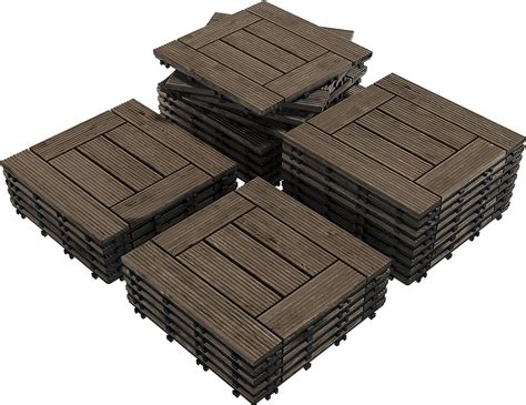 Yaheetech 27PCS Wooden Flooring Patio Deck Tiles Interlocking Tiles