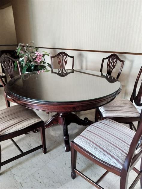 Mahogany Round Dining Table Set, Furniture & Home Living, Furniture ...