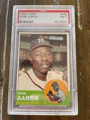 1963 TOPPS HANK AARON 390 HOF PSA NM 7 NO CREASES NICE SHARP