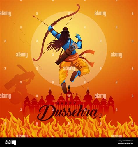 Happy Dussehra Festival Of India Of Lord Rama Killing Ravana Vector