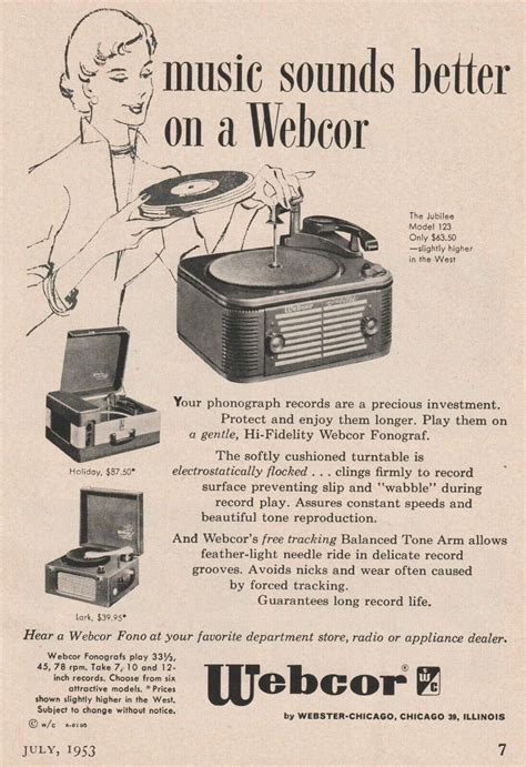 1953 Webcor Phonograph Record Player Vintage Print Ad Jubilee Model 123