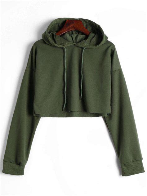 29 Off 2021 Drop Shoulder Drawstring Crop Hoodie In Army Green Zaful