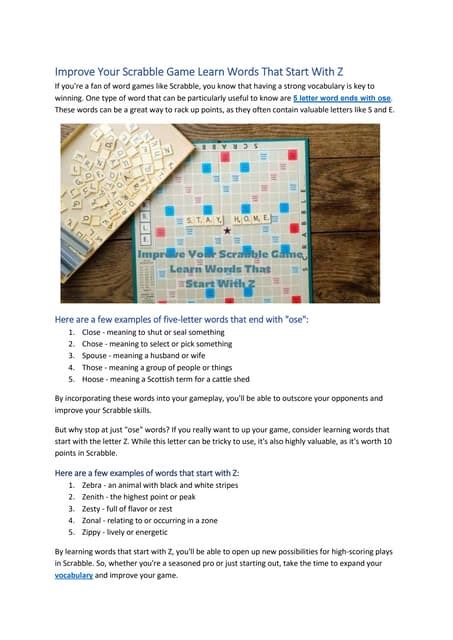 Improve Your Scrabble Game Learn Words That Start With Z Docx