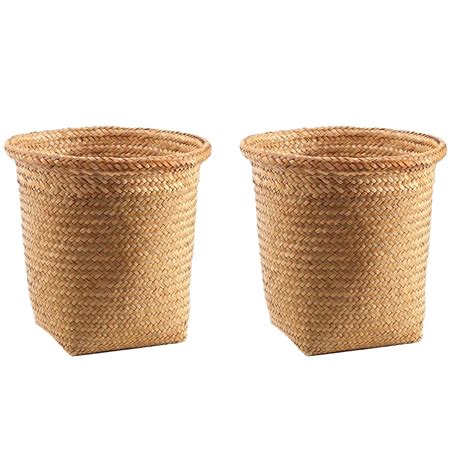 Zerodeko Seagrass Waste Basket Bin Pcs Wicker Trash Can Woven Garbage