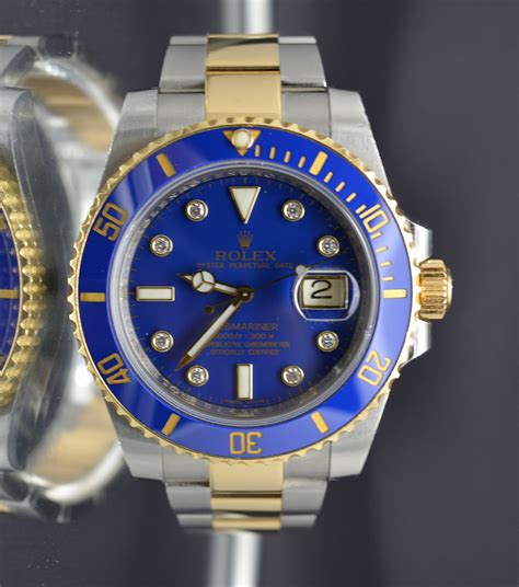 Rolex Gold Steel Submariner Factory Diamonds Blue Dial