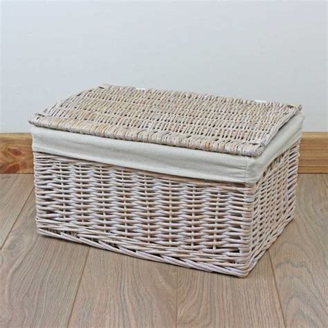 Keswick White Wash Lidded Wicker Storage Basket The Basket Company