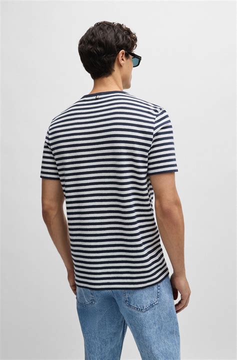 Boss Horizontal Stripe T Shirt In Cotton And Linen