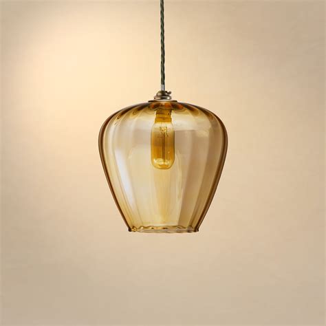 Smaller Lisboa Pendant In Amber Glass With Classic Pendant Light Kit In Antiqued Brass Classic