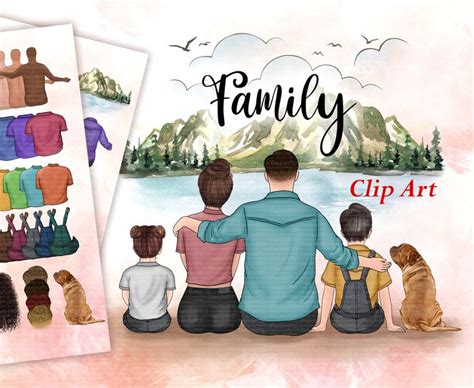 Family Clip Art, Custom Family Portrait, Sitting Family, Parents Clipart, Gift Ideas ...