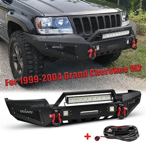 For 1999 04 Jeep Grand Cherokee WJ Front Bumper W LED Light Bar Winch