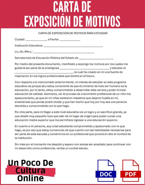 Carta De Exposici N De Motivos Modelos Con Ejemplos