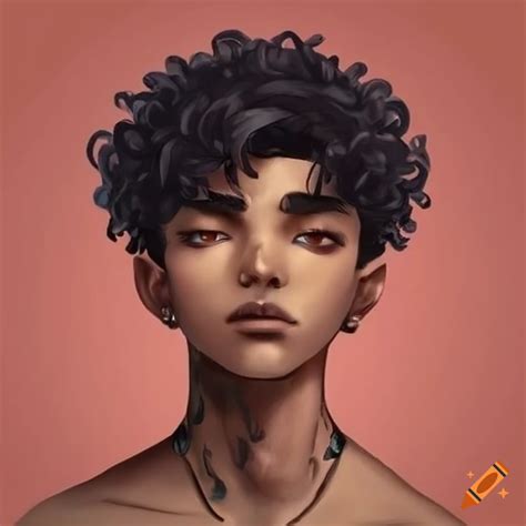 Japanese Anime Inspired Male Character With Dark Brown Skin And Black Curly Undercut On Craiyon