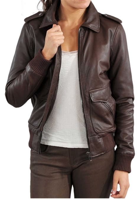 Women Leather Jacket Womens Brown Bomber Leather Jacket Women Biker