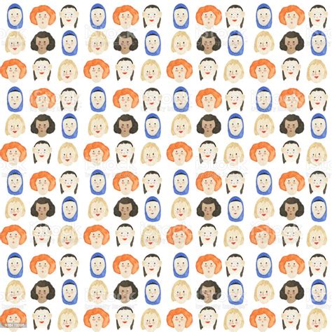 Seamless Pattern Of Cartoon Faces Stock Illustration Download Image