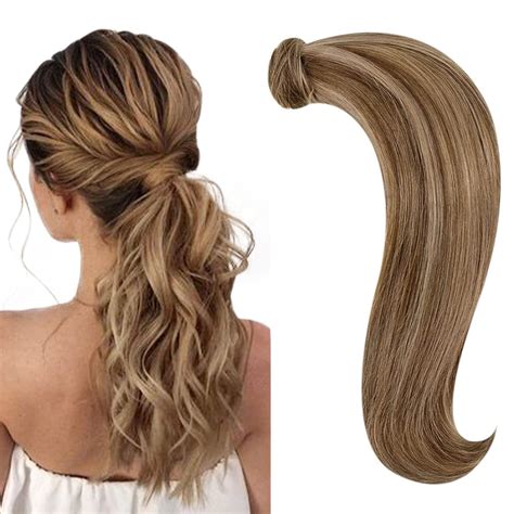 Amazon RUNATURE Human Hair Ponytail Extension Blonde Clip In