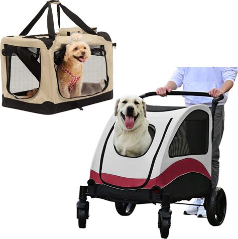 Extra Large Dog Stroller Red Collapsible Dog Crates Ivory