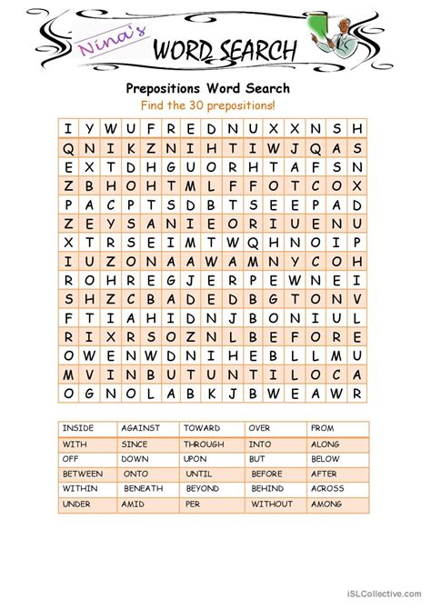 Prepositions Word Search Word Search English ESL Worksheets Pdf Doc