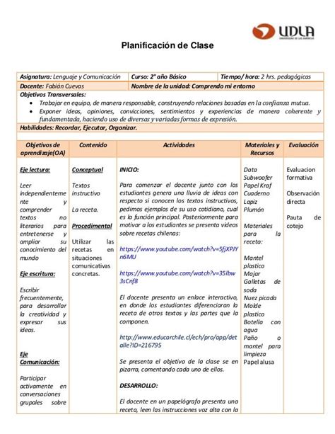 Planificación De Clase 2 Básico