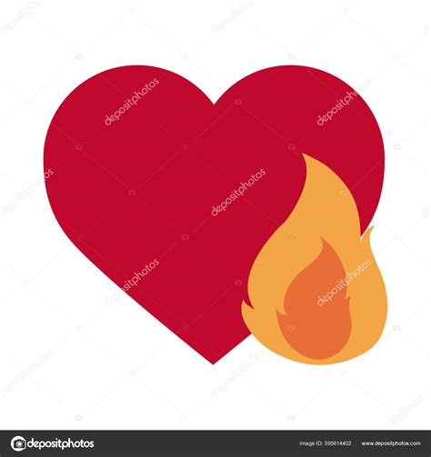 Love Heart Flame Fire Hot Romantic Passion Flat Style Icon Stock Vector