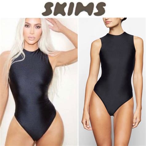 Skims Tops Skims Disco Mock Neck Sleeveless Thong Bodysuit In Black