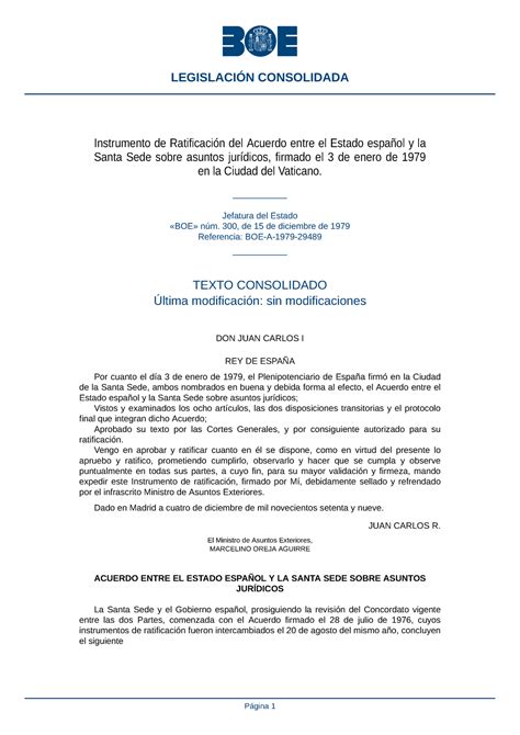 Acuerdos Entre EL Estado Español Y LA Santa SEDE DE 1979 Instrumento