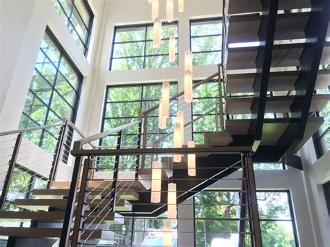 Contemporary Custom Double Steel Stringer And Cable Railing Modern