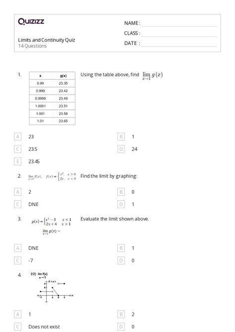 50 Limits And Continuity Worksheets On Quizizz Free And Printable