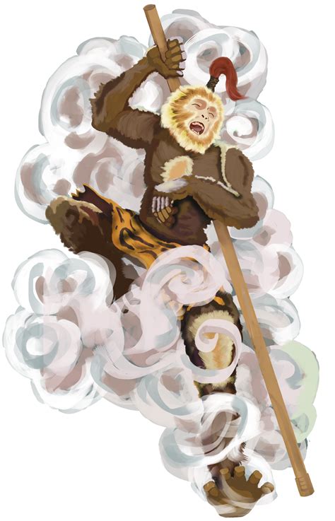 Rey Mono Sun Wukong Riendo En Una Nube Con Varita M Gica Png