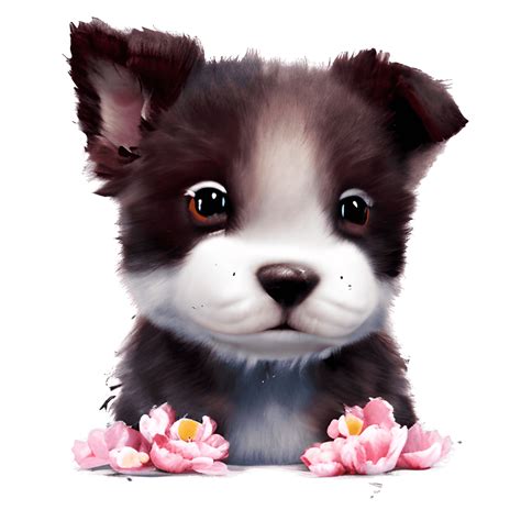 Watercolor Cute Puppy with Flowers · Creative Fabrica