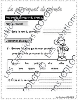 Criture Descriptive Dirig E Perroquet Du Pirate By Les Cr Ations Jooloo