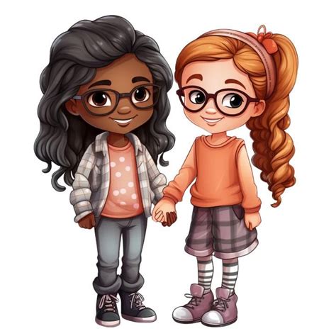 cute besties clip art happy cartoon  friends illustration png