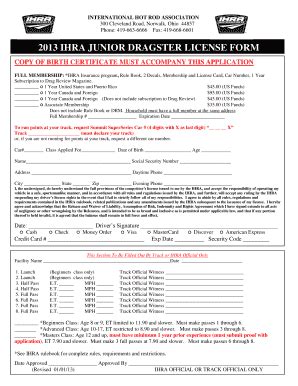 Fillable Online 3 IHRA JUNIOR DRAGSTER LICENSE FORM ThunderValleyHome