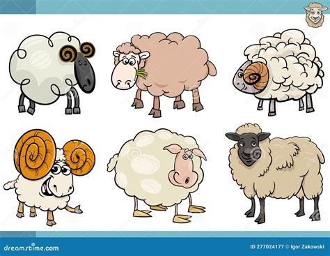 Cartoon Sheep Farm Animals Comic Characters Set Stock Vector