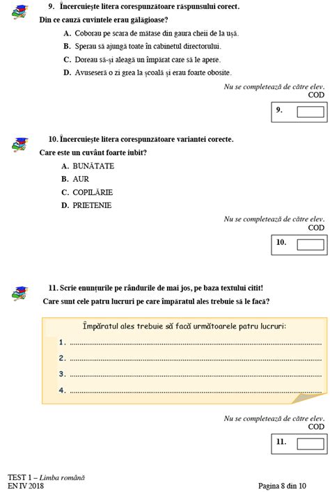 Evaluare Na Ional La Finalul Clasei A Iv A Test